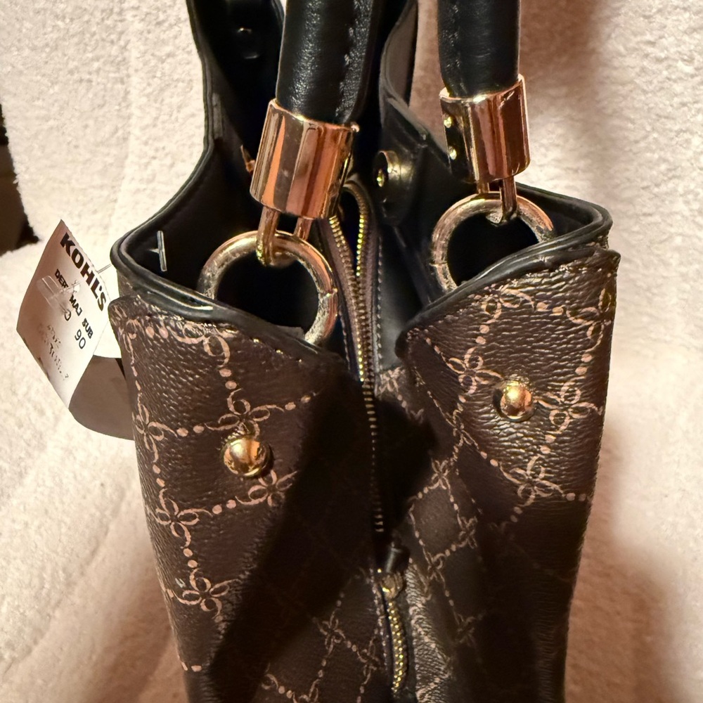 Nine West Dark Brown and Gold Geometric Shoulder Bag - Picture 7 of 8